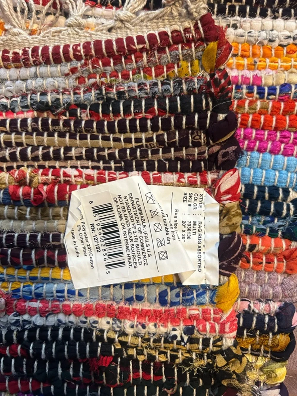 Handwoven Multicolor Rag Rug with Fringe